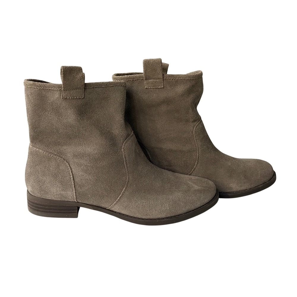 Sole Society Womens 7.5 Taupe Suede Slouchy Ankle Boots Round Toe Block Heel